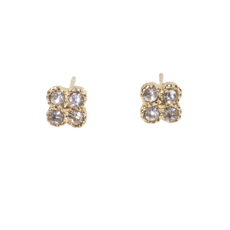 Four Clover Rhinestone Stud Earrings