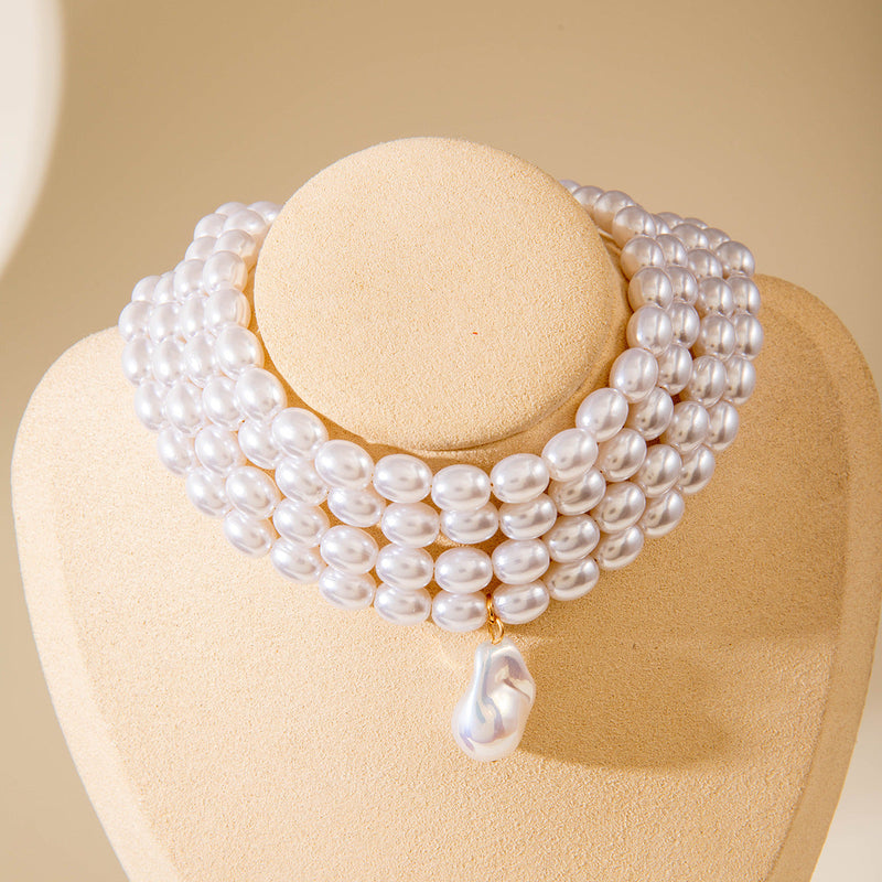 Multilayer Necklace Simple Pearl Choker Elegance Bridal Wedding Jewelry