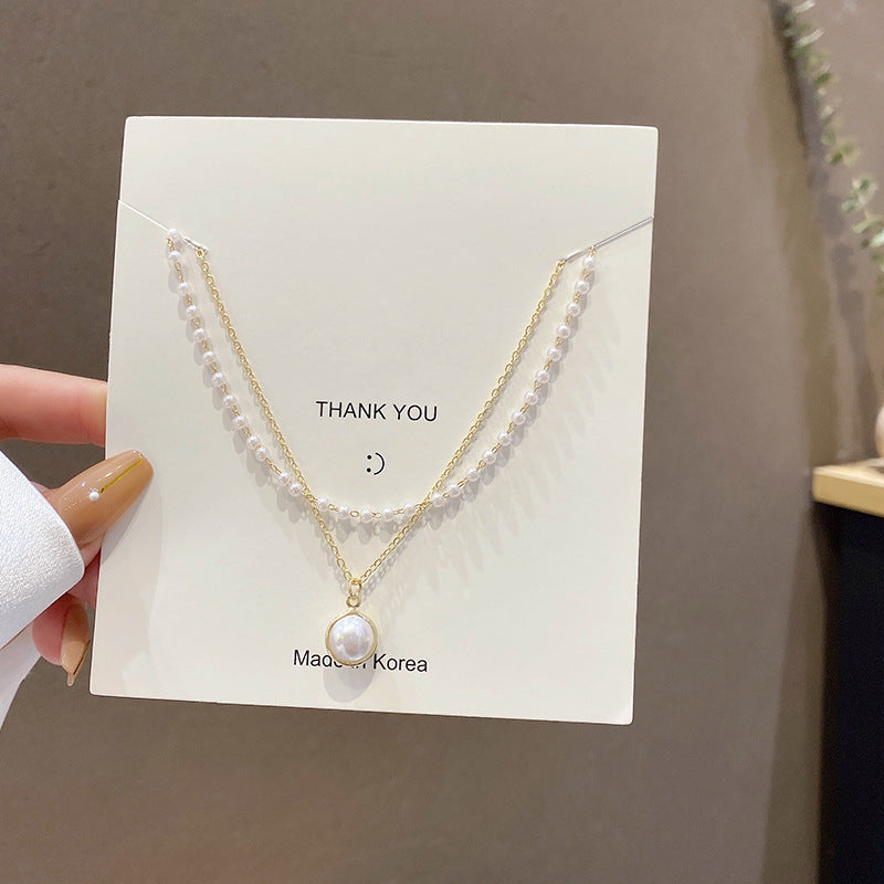 Pearl Necklace Cute Double Layer Pendant