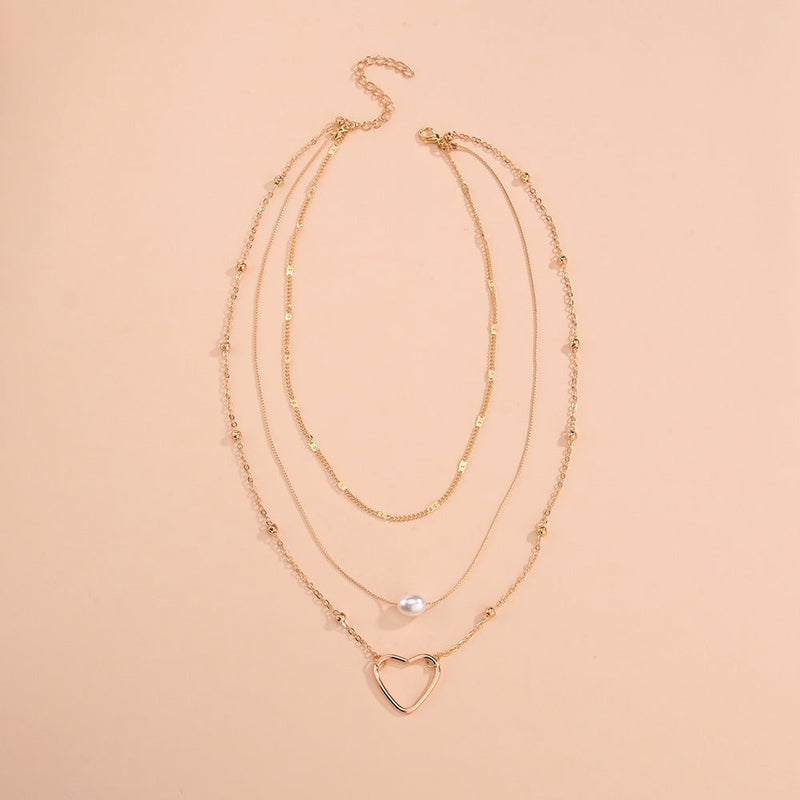 Beads Chain Pearl Hollowed Out Love Necklace