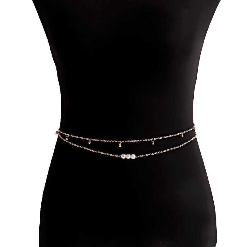 Vintage Double Layer Pearl Bead Chain Belly Chain