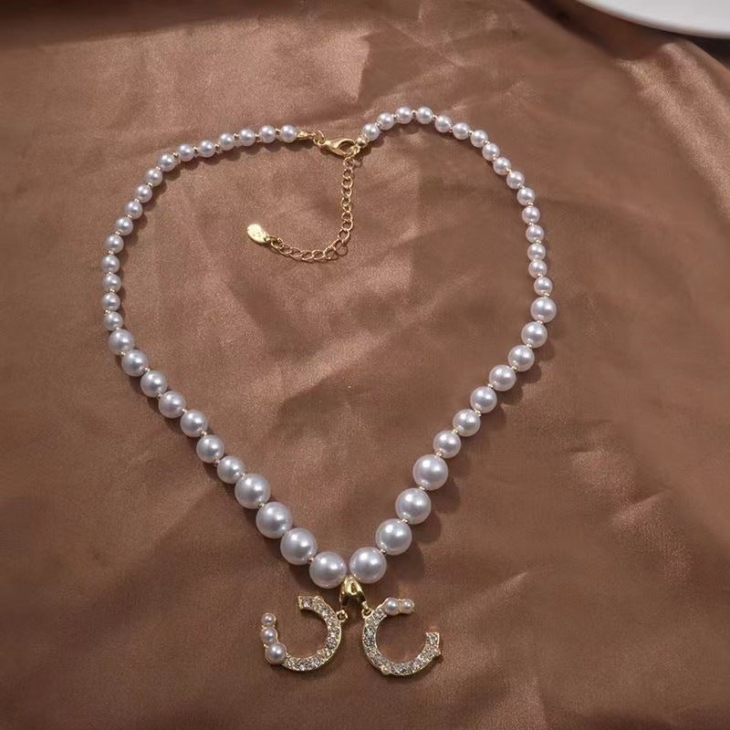 Double C Pearl Necklace Jewelry Set