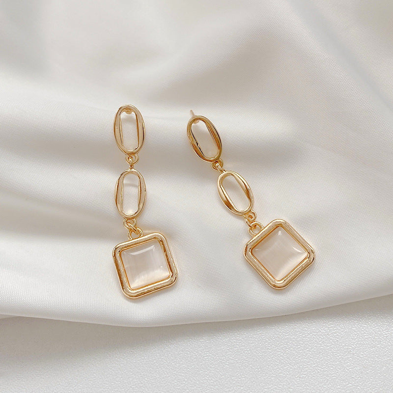Opal Square Dangle Drop Earrings