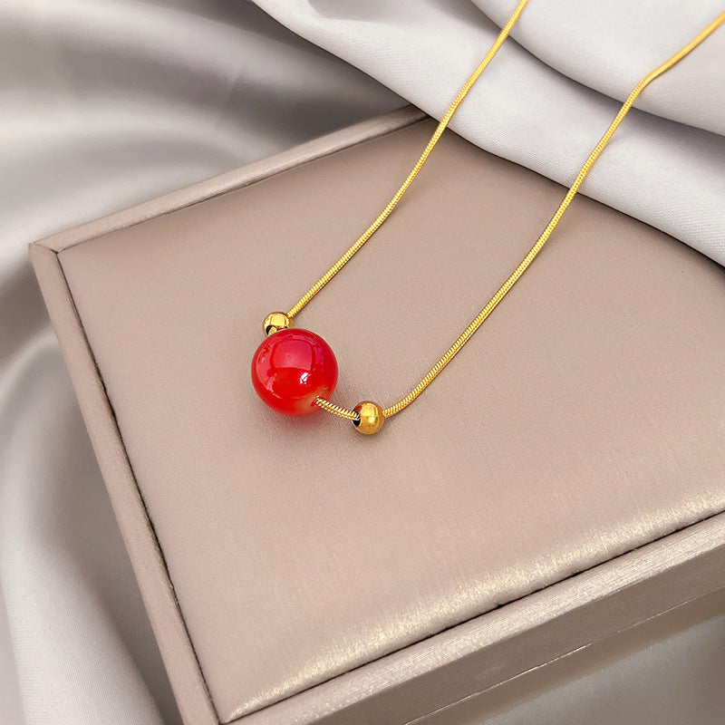 Red Agate Pendant Necklace Snake Chain Semi Stone Pendant Necklace