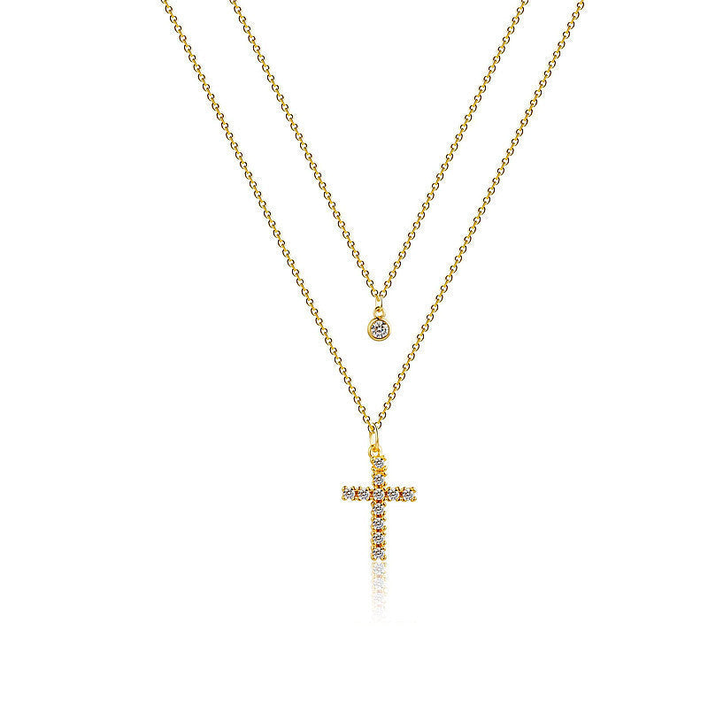 Multi-Layer Cross Necklace with Zircon