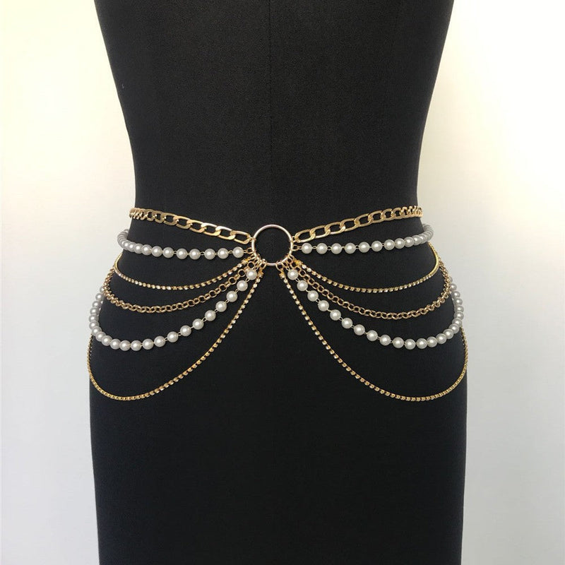 Layered Imitation Pearl Body Chains