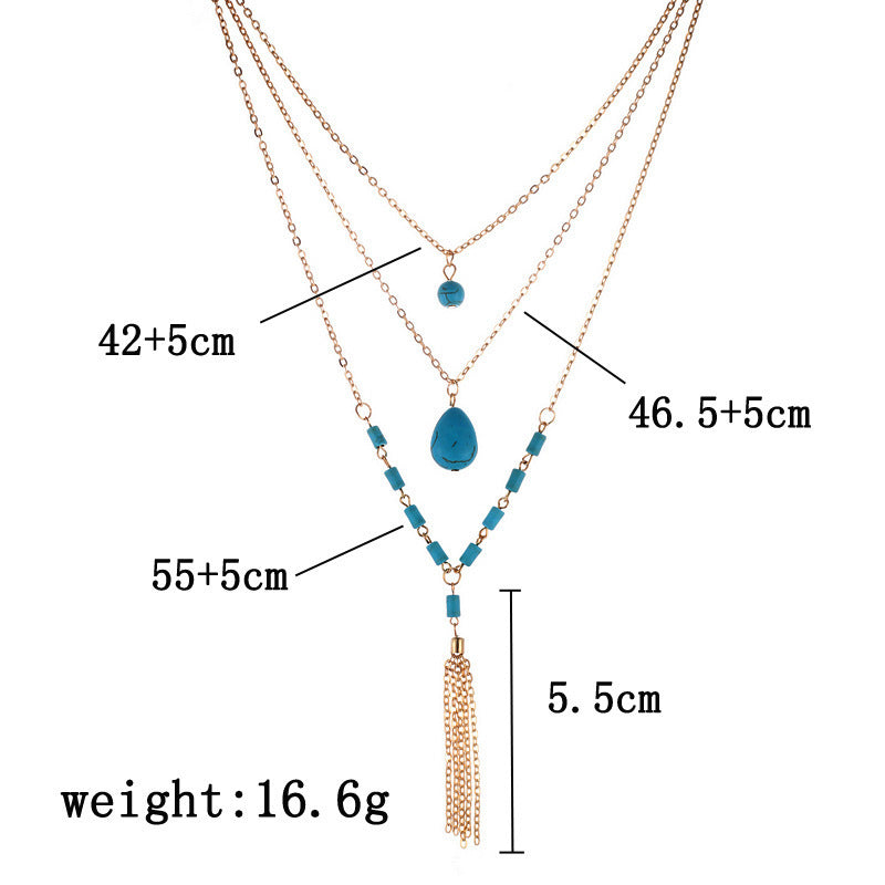 Tassel Necklace Turquoise Stone Necklace