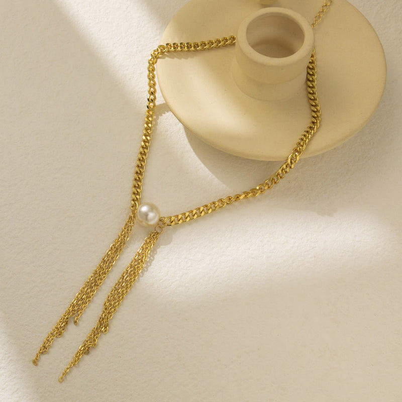 Cuban Link Chain Pearl Charm Necklace