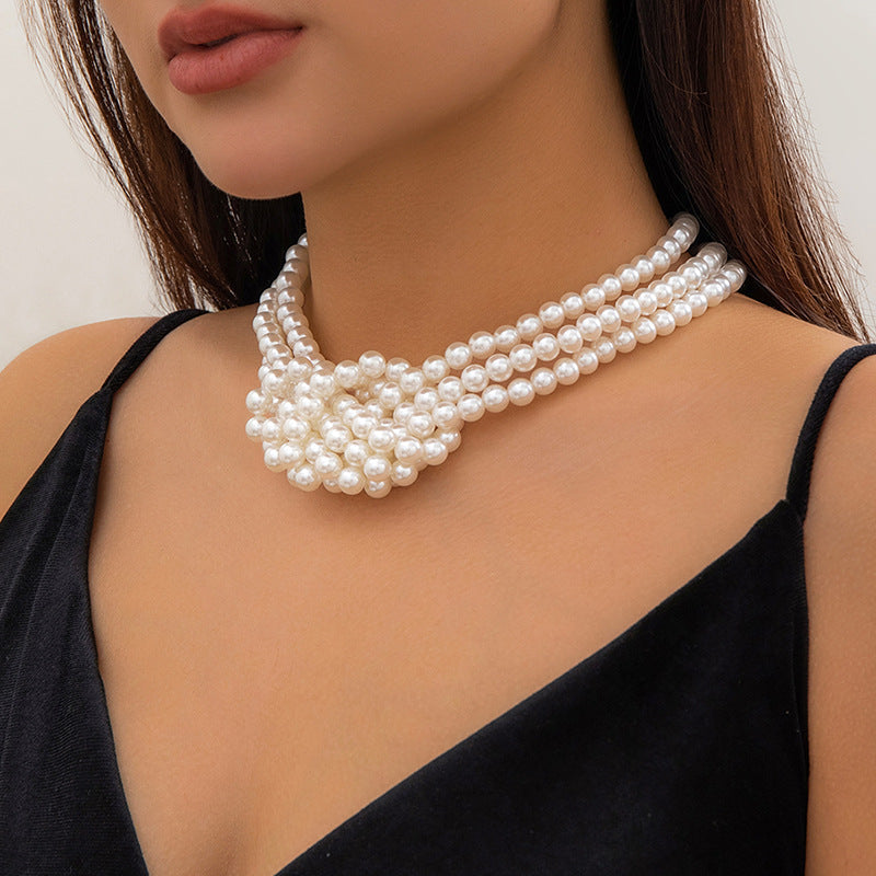 Vintage Knot Multi Layered Pearl Necklace