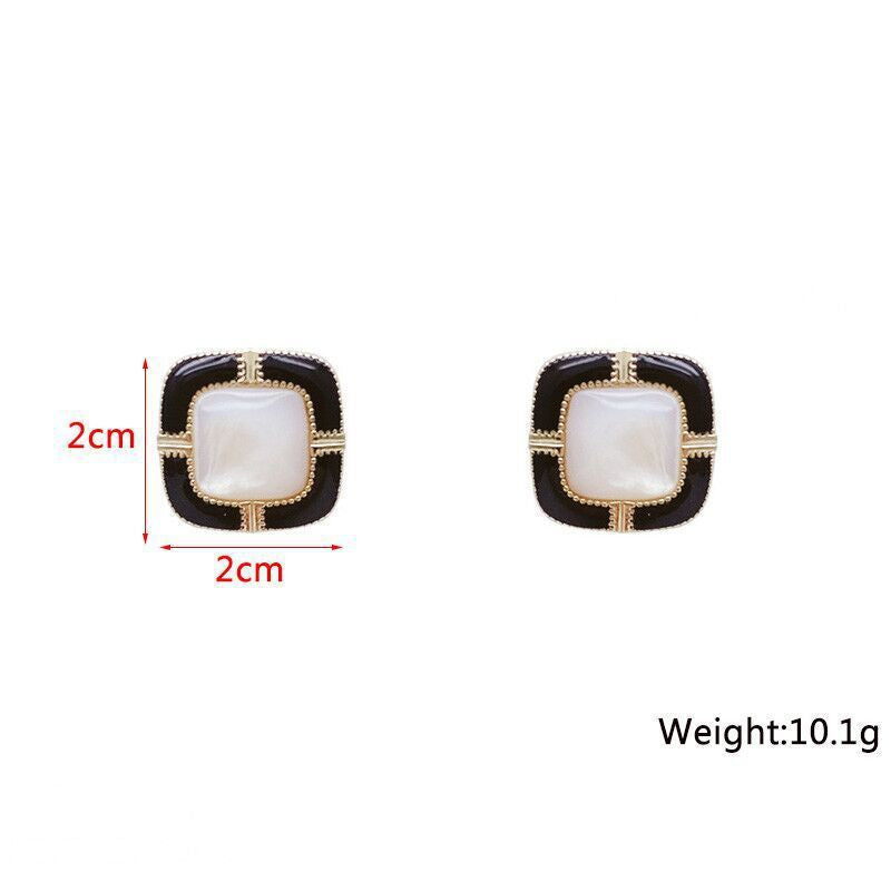 Geometric Enamel Pearl square Stud Earrings