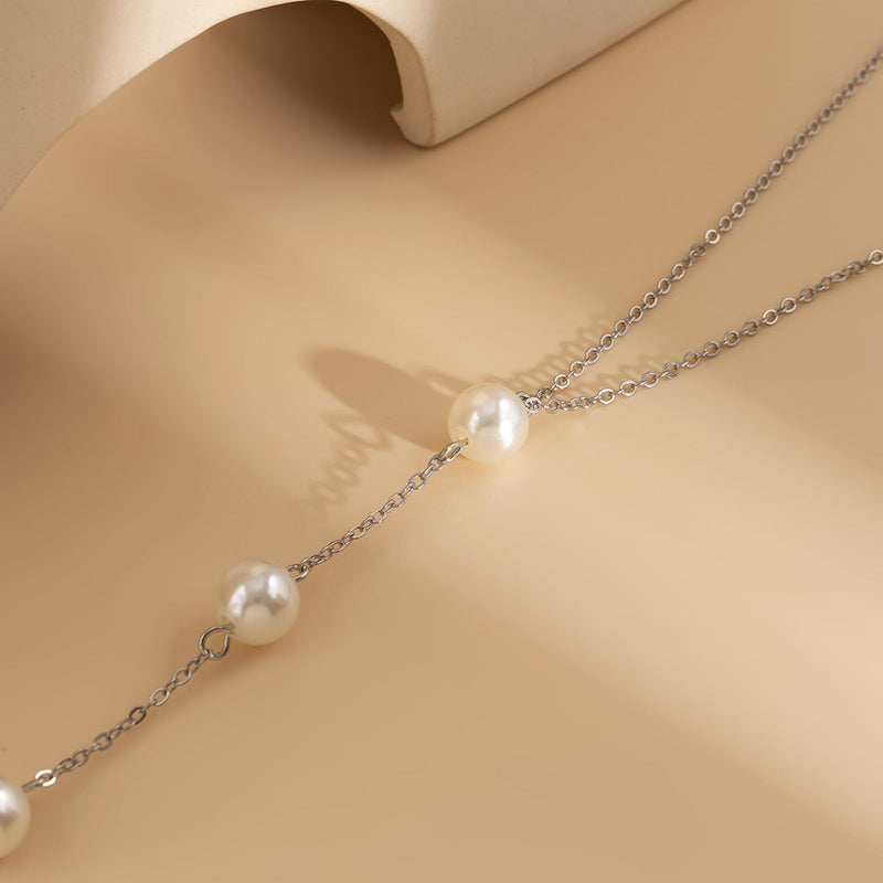 Simple Long Pearl Beads Tassel Chain Necklace