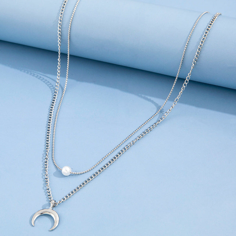 Multi Layer Clavicle Chain Necklace Horn Pendant