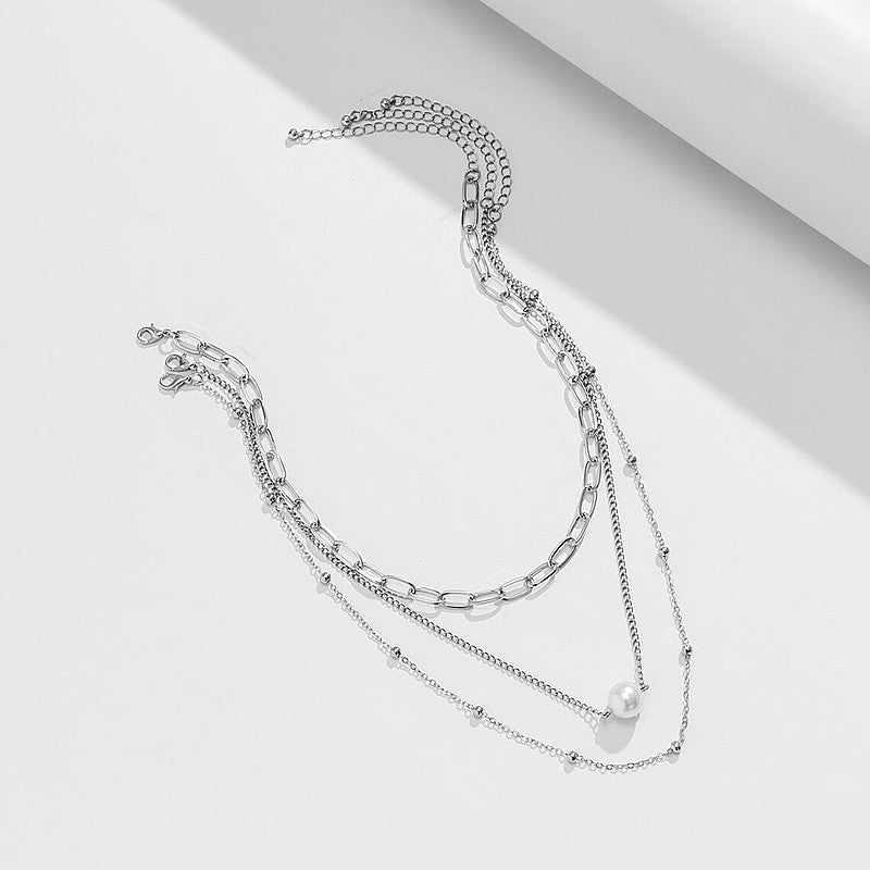 Vintage Pearl Charm Layered Fashion Necklace