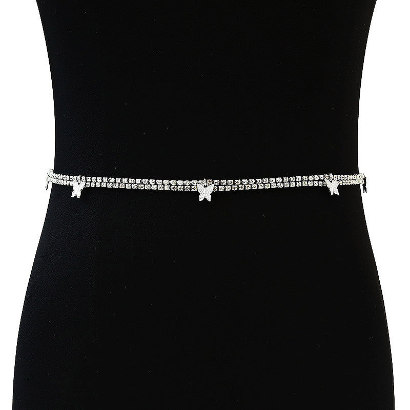 Rhinestone Butterfly Pendant Waist Chain Women Personality Versatile Body Chains