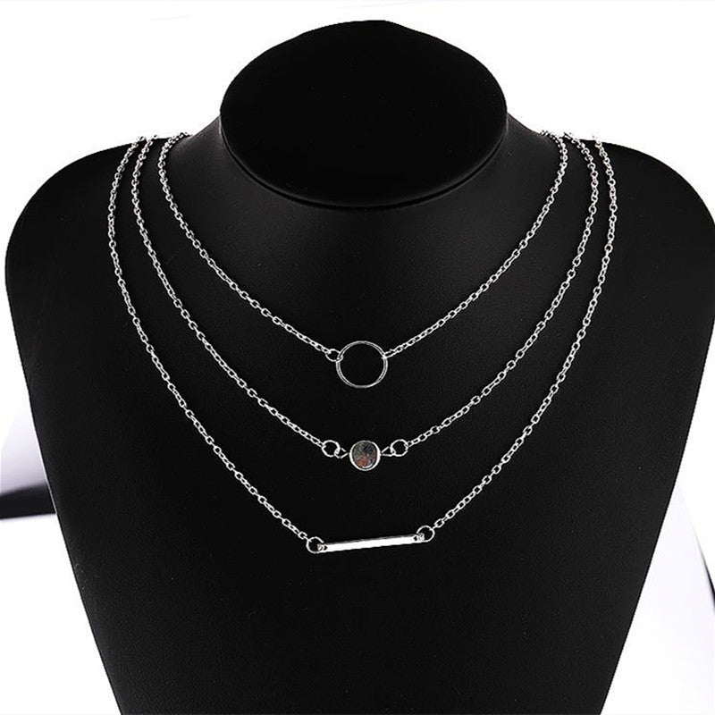Multilayer Circles Geometric Round Chokers Necklaces