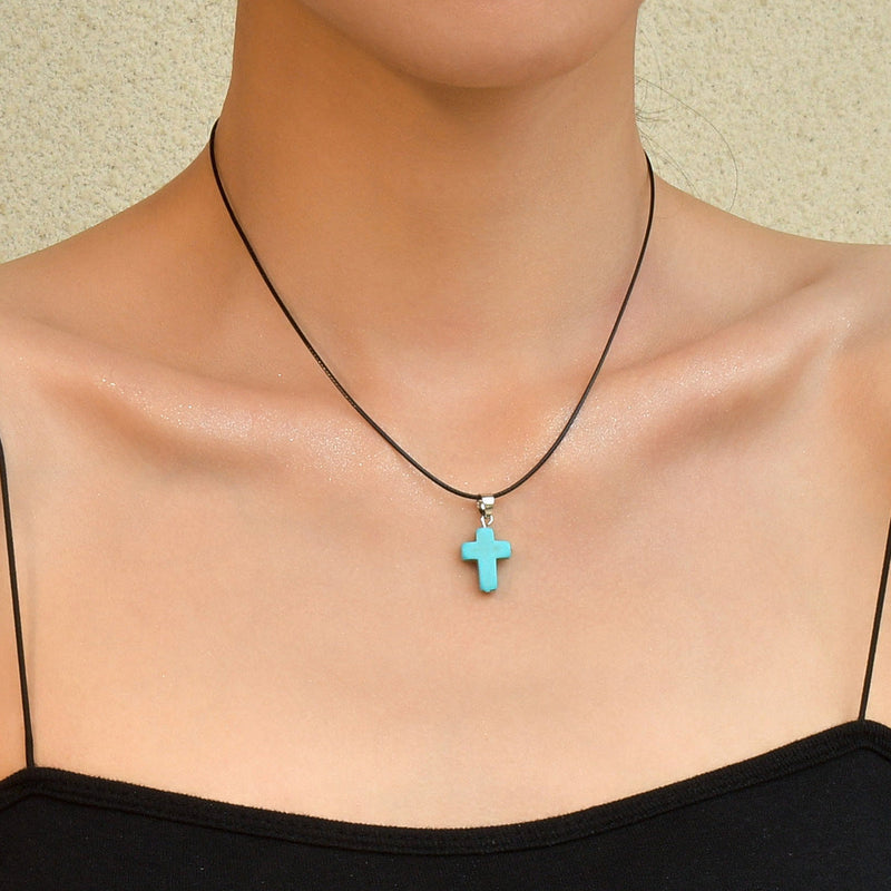 Natural Gemstone Cross Pendant Necklace