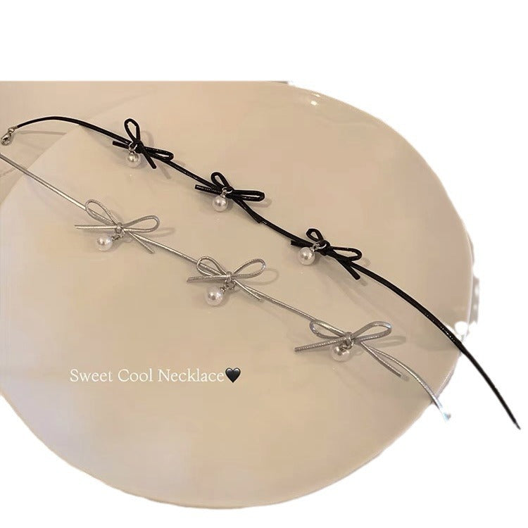 PU Leather Bow Clavicle Chain Choker Pearl