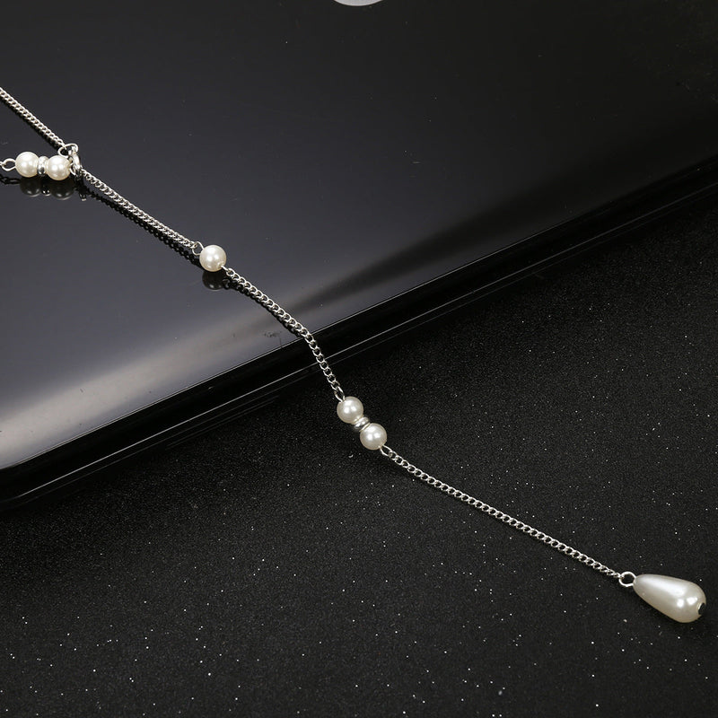 Long Tassel Back Chain Pearl Bead Necklace