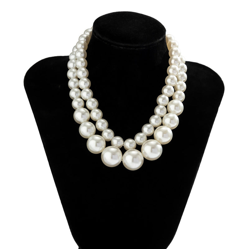 Fashion Double Layer Big Pearl Choker Beaded Statement Necklace
