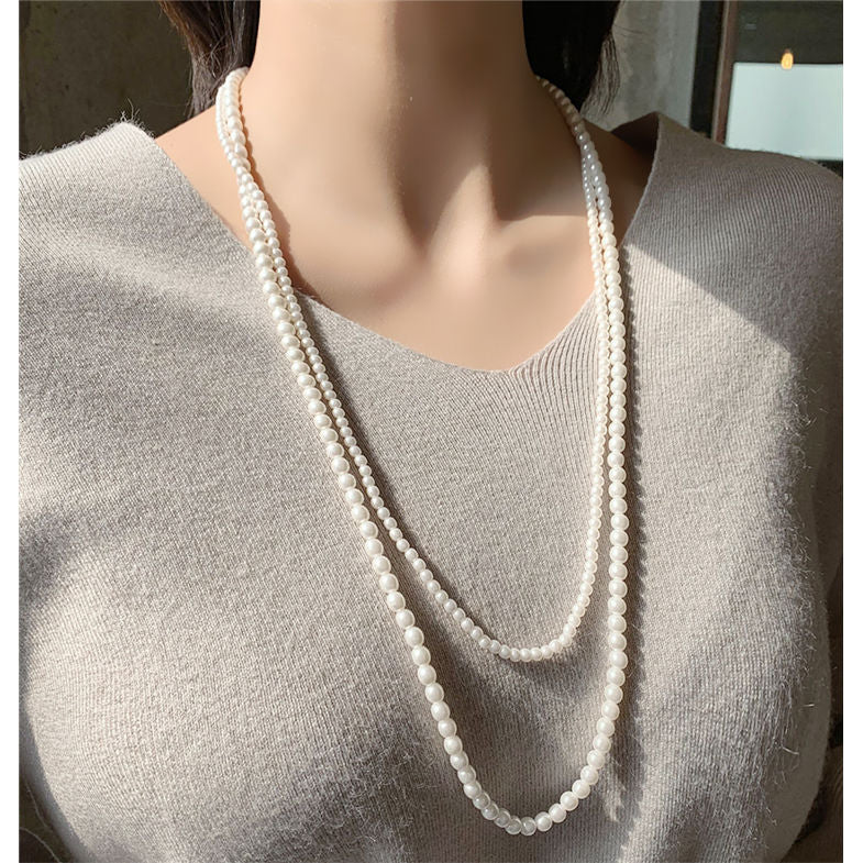 Glass Pearl Double Layer Stacking Choker Necklace