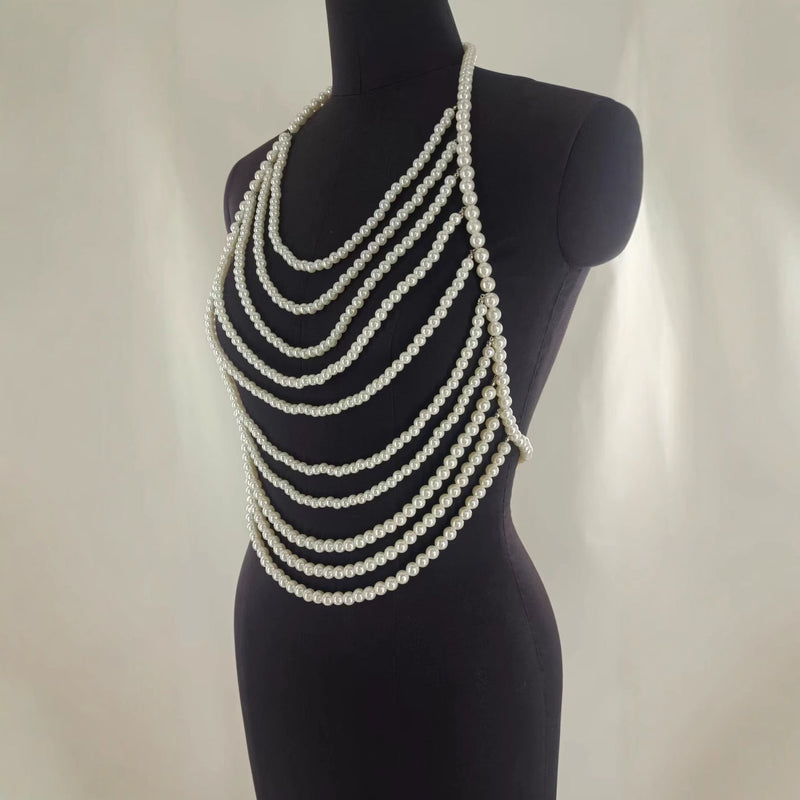 Multi-tassel Pearl Chest Body Chain Sexy Bikinis Waist Chain