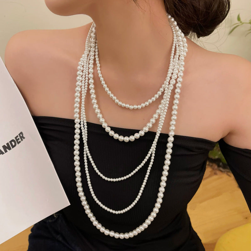 Simple Multi-layer Pearl Women's Necklace Long