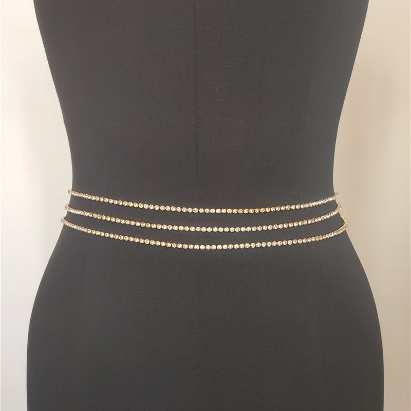Sexy Body Jewelry Multilayer Rhinestone Waist Chain for Women