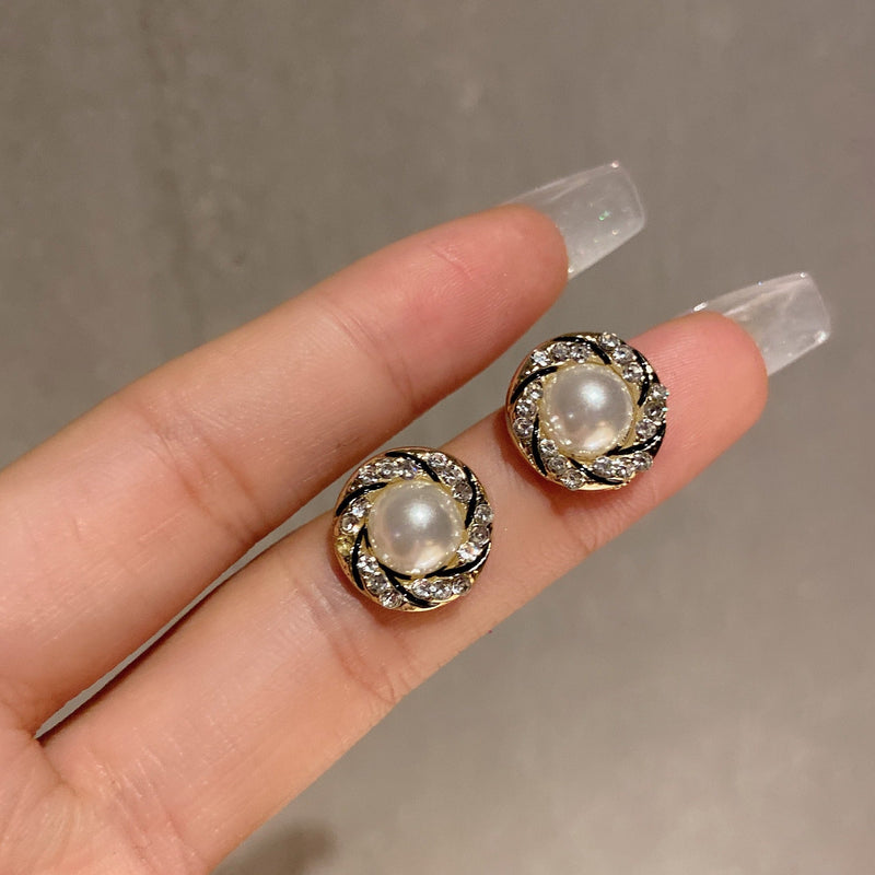 Rhinestone Crystal Stone Round Pearl Earring