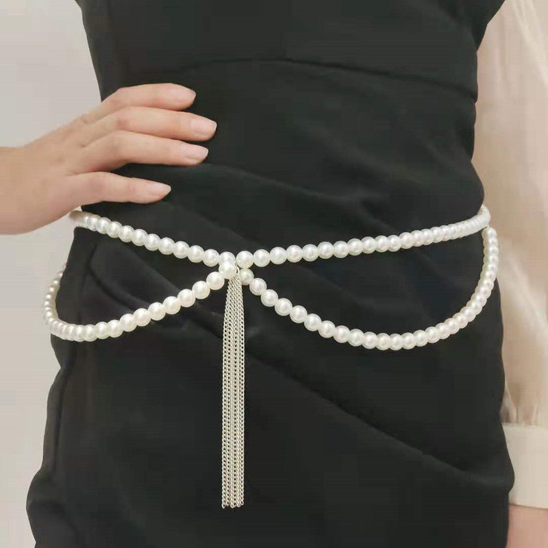 Pearls Body Chain Panties Tassel Bikini Waist Belt Belly Chain