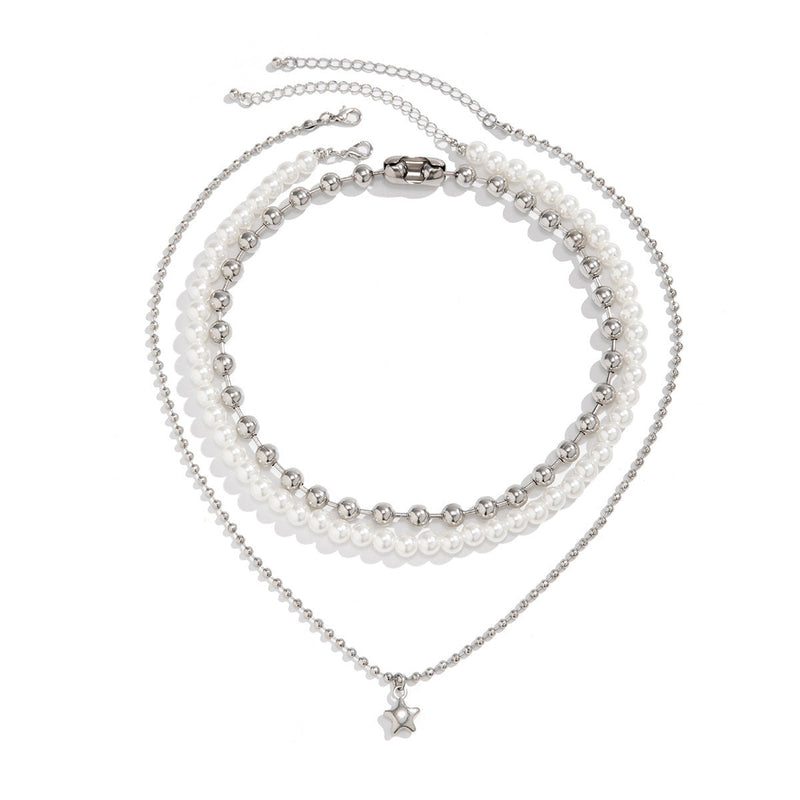 Punk Sweet Cool Multi-layer Pearl Beaded Necklace Star Pendant