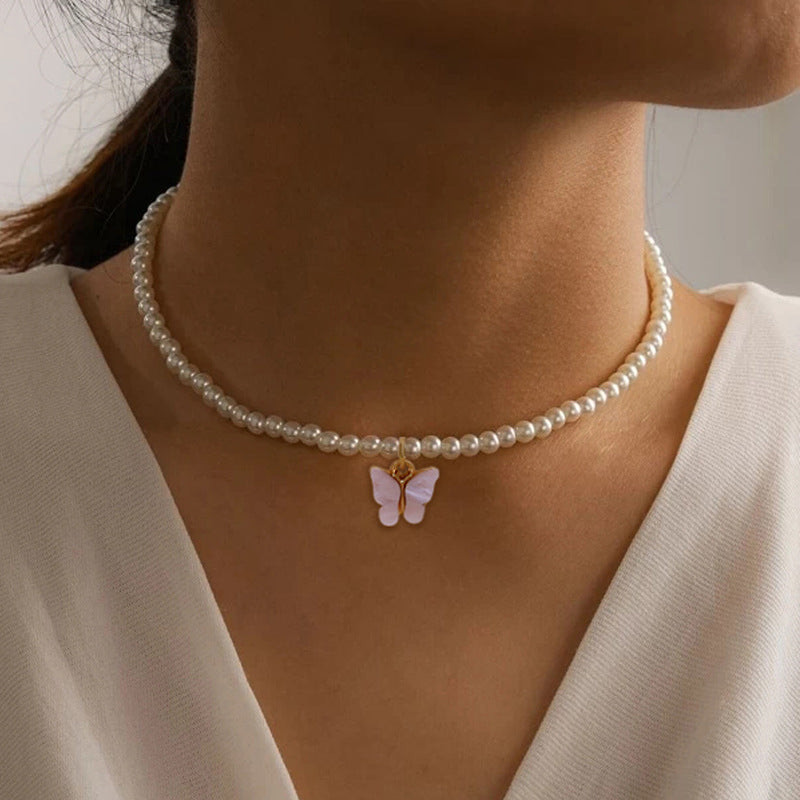 Opal Necklace butterfly Pendant Fashion Pearl Necklace