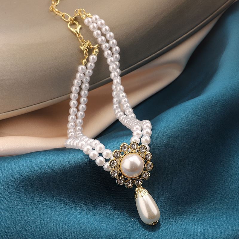 Vintage Courtly Double Pearl Clavicle Chain Necklace