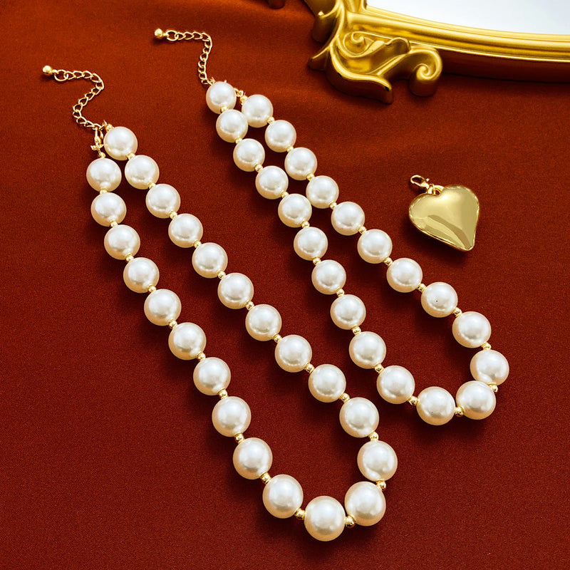 Exaggerated Multi layer Necklace Punk Chain Big Heart Pearl Necklace