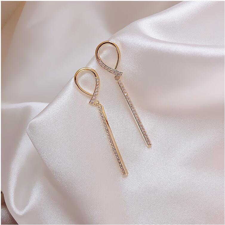 Long Rhinestone Tassel Drop Earrings