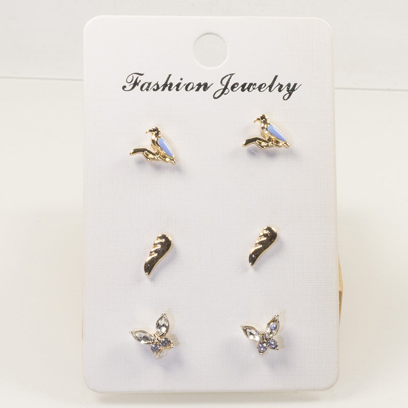Bird butterfly stud earrings set