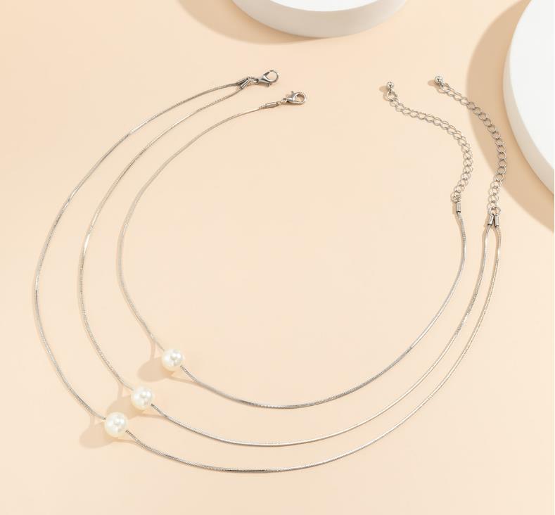 3-Layer Pearl Pendant Necklace - Fashionable Multi Strand Jewelry