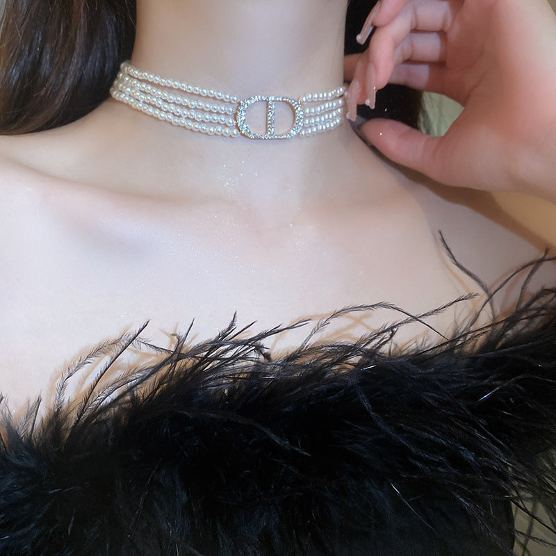 Elegant Layered Imitated Pearl Beads Chain Short Choker Necklace