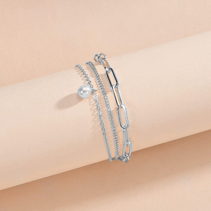 Paper Clip Anklet Chain Imitation Pearl