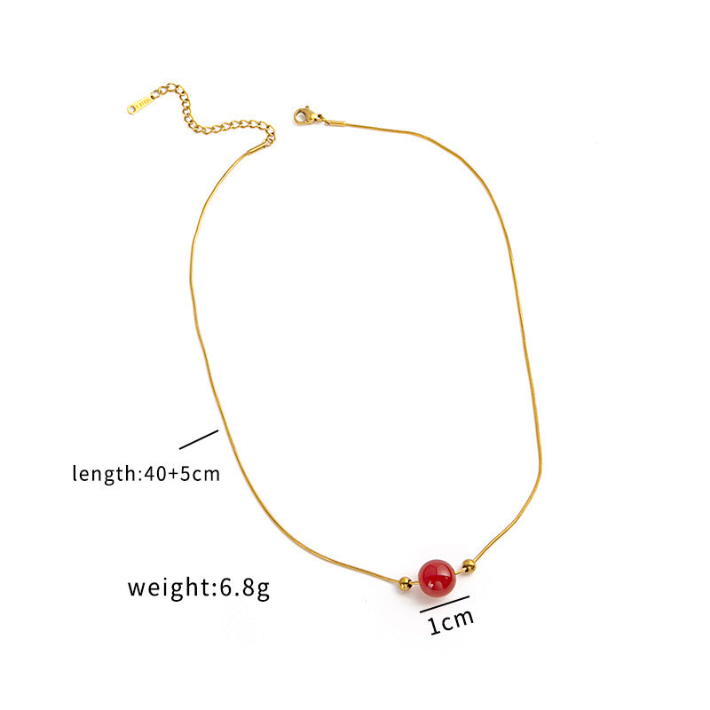 Red Agate Pendant Necklace Snake Chain Semi Stone Pendant Necklace