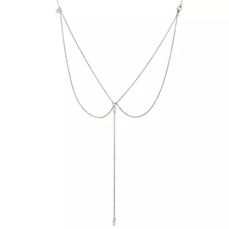 Crystal Tassel Pendant Necklace Back Chain for Women