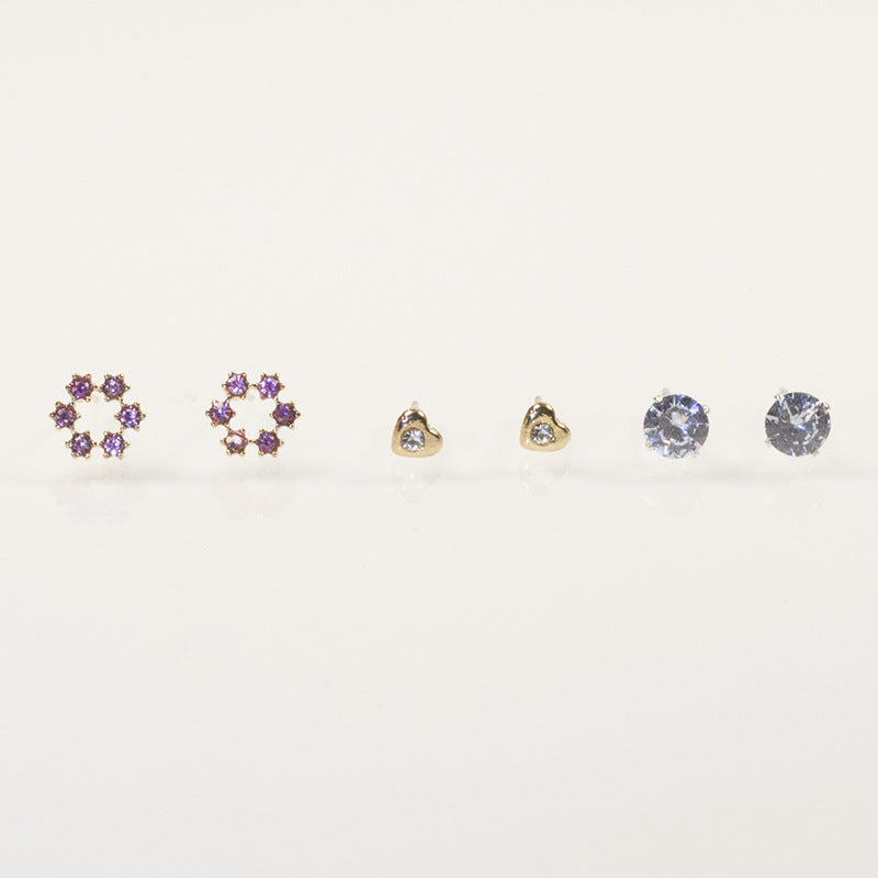 Heart Zircon Flower Earring Sets