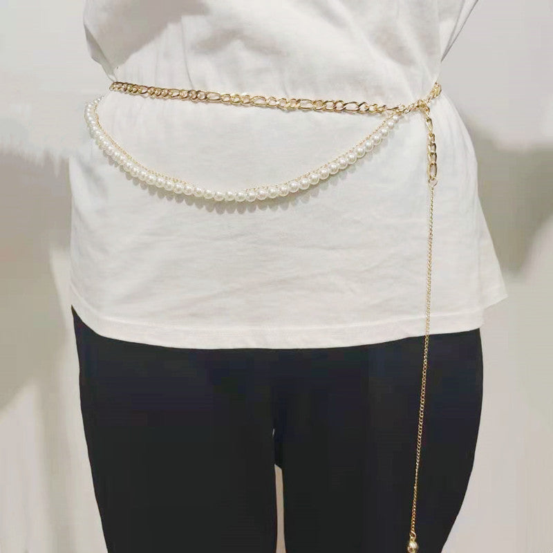 Multi-layer Chain Belt Pearl Layered Decorative Waist Chain