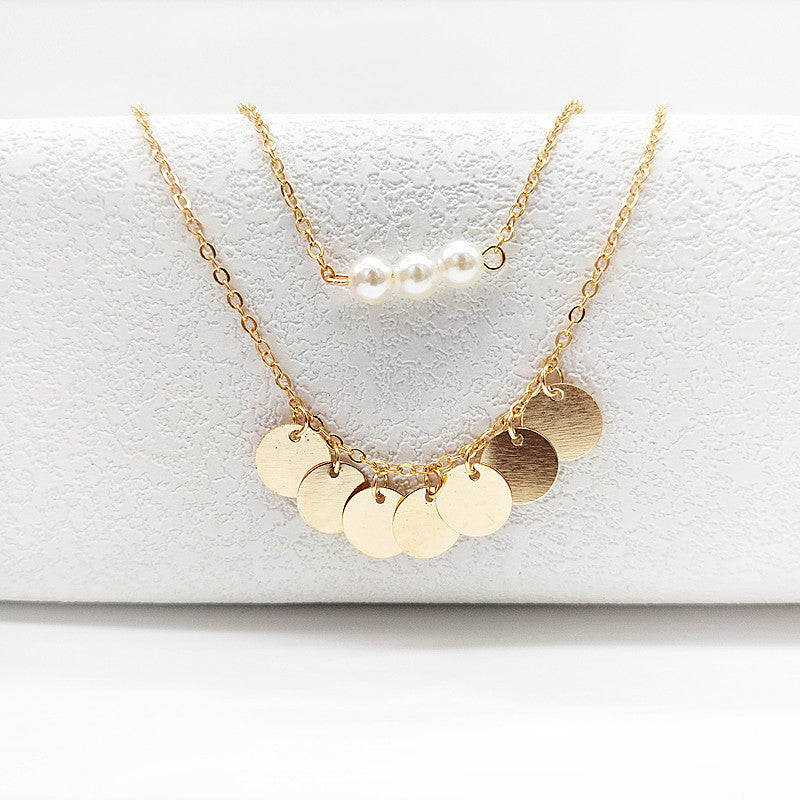 Round Coin Pearls Pendant Chain Necklaces