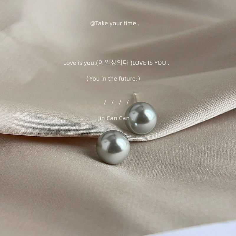 Natural Shell Pearl Earrings Gray Ear Stud