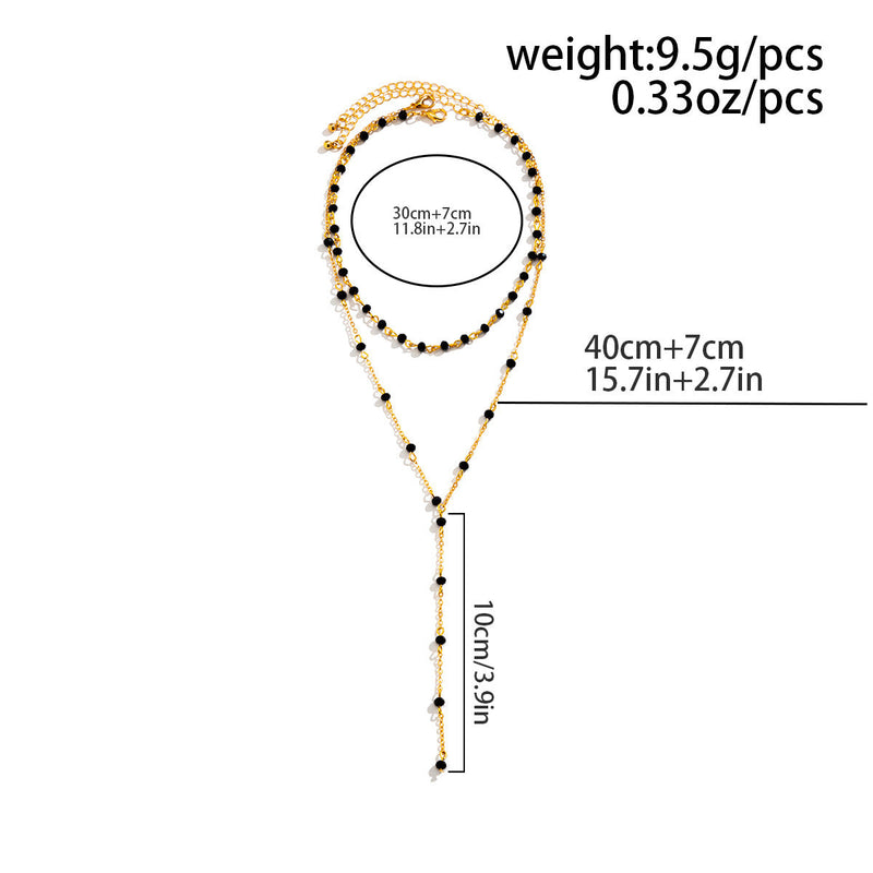 Multi Layer Overlay Retro Crystal Long Sweater Necklace