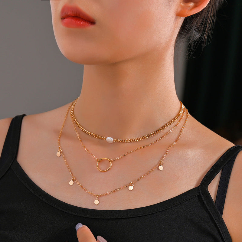 Boho Multilayered Pearl Pendant Necklace