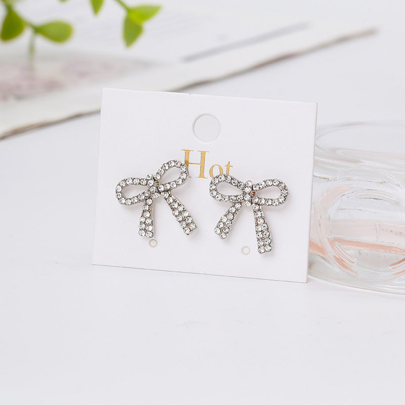 Classic Full Rhinestone Ribbon Bowknot Stud Earrings