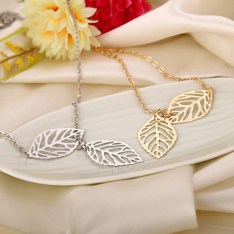 Tree Leaf Necklace Double Leaf Pendant