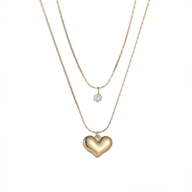 Double Layer Chain Necklaces Heart Pendant