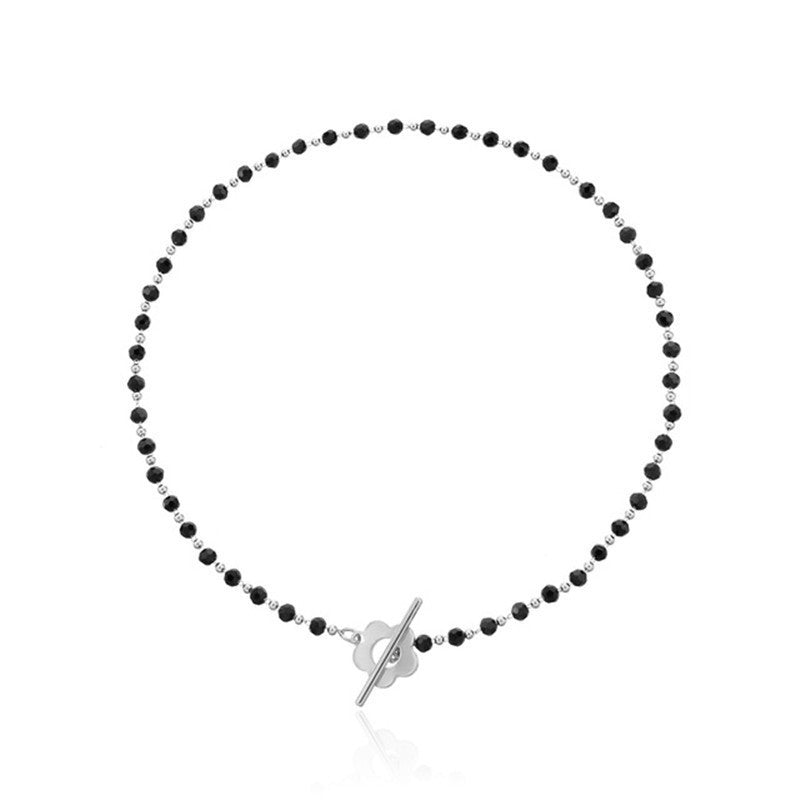 Black Crystal Beaded Chain Necklace